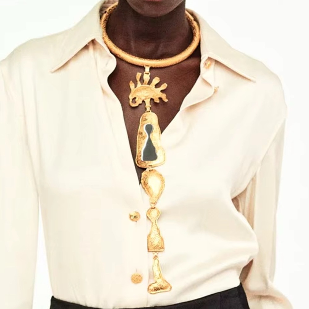 Gold  tone Statement Pendant Necklace - Women Jewelry